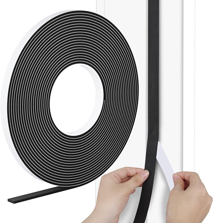 Strong Adhesive Door Weather Stripping,1/2Inch Wide X 1/8 Inch Thick,Foam Insulation Tape,Air Conditioner Foam,Window Soundproof Weatherproof,Total 33 Feet Long