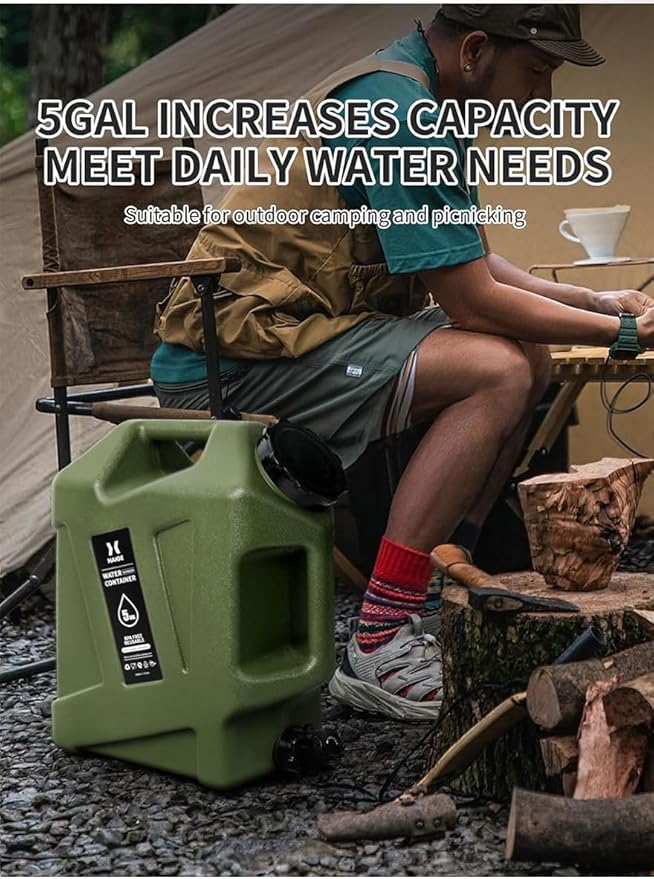 HAIGE 5 Gallon Water Jug with Spigot, BPA-Free Portable Water Container for Camping Picnic Hiking Emergency Water Storage, Green 5 Gal Water Tank with Handle & Lid