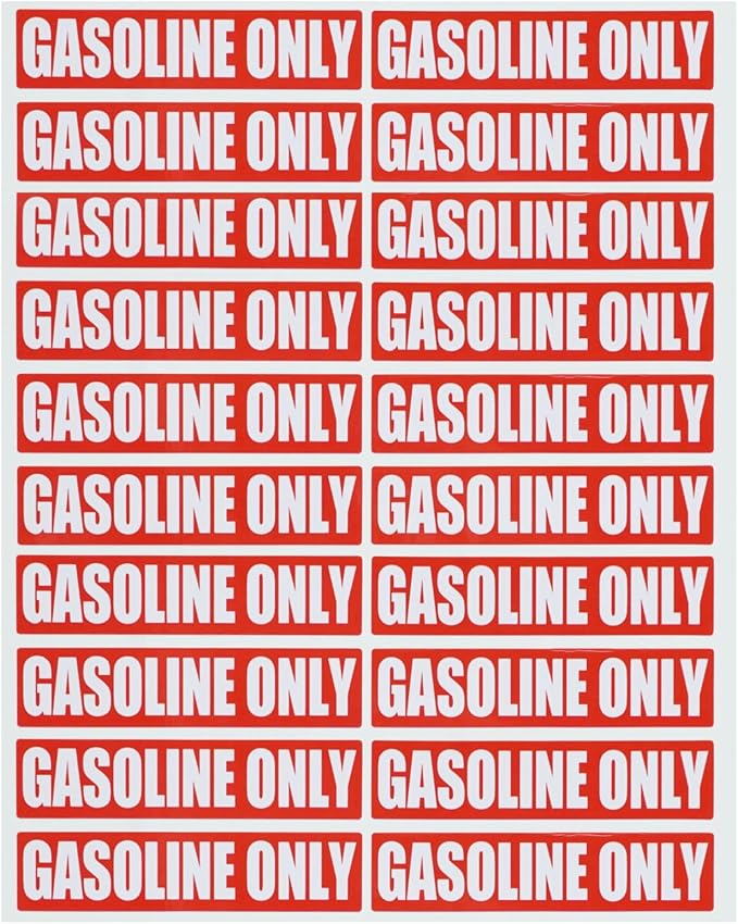 20PCS Gasoline Only Decal Stickers Vinyl Labels for Fuel Caps Cars Trucks Small Size Durable Weather Resistant 0.75 Inch x 3.25 Inch