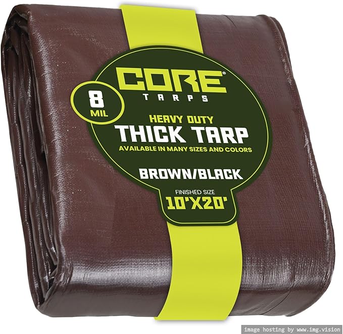 Core Tarps Heavy Duty 8 Mil Tarp Cover, Waterproof, UV Resistant, Rip and Tear Proof, Poly Tarpaulin with Reinforced Edges for Roof, Camping, Patio, Pool, Boat. (Brown/Black 10′ X 20′)