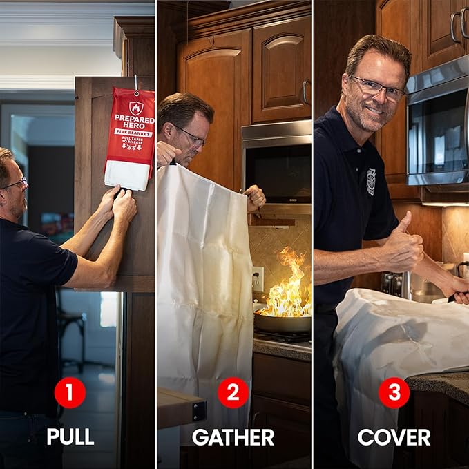 Prepared Hero Emergency Fire Blanket - 1 Pack - Fire Suppression for Kitchen, 40” x 40” Fiberglass Fire Blanket for Home