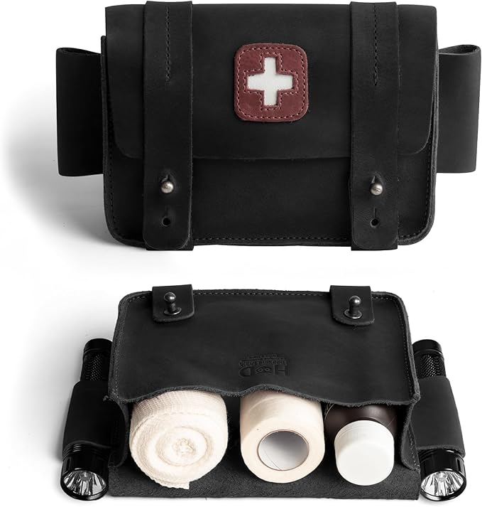 Hide & Drink, Empty First Aid Bag, Mini Medical Storage Pouch, Rectangular Bag for Survival Kit, Full Grain Leather, Handmade