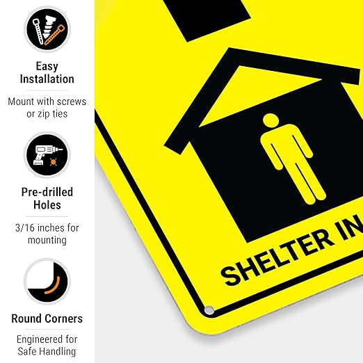 Shelter in Place with Up Arrow Sign, 10x7 Inches, 55 mil Thick HDPS (high Density polystyrene), Made in USA by Sigo Signs