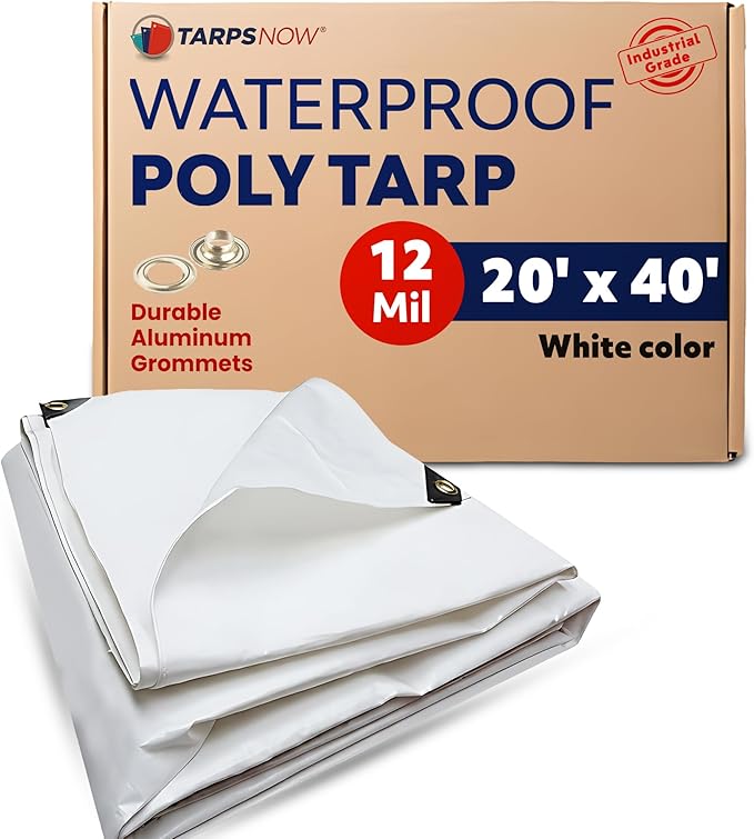 Tarps Now 20x40 Feet Heavy Duty Waterproof Tarp | 12 MIL Poly Tarp with Reinforced Edges & Aluminum Grommets | Weatherproof Tarpaulin for Roof, Outdoor, Camping | Large Brown Tarp Cover
