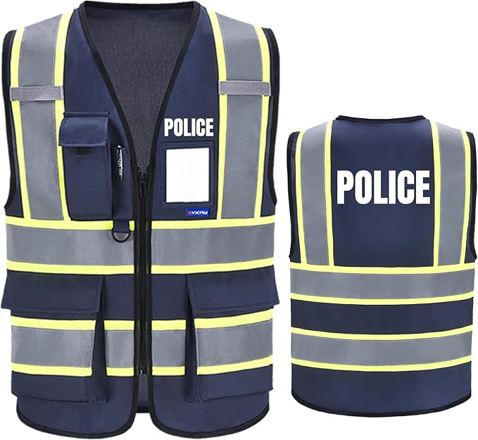AYKRM Security Vest for Men Women 7 Pockets High Visibility Reflective Safety Vest Front Zipper Meets ANSI/ISEA