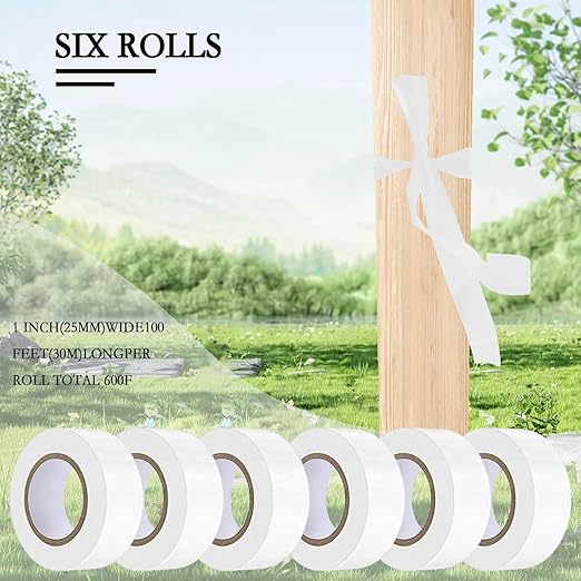 6 Pack White Flagging Tape, Non-Adhesive Plastic Ribbon Neon Marking Roll, 1"*600ft, Marking Tape for Tree Marking, Hunting, Boundaries and Hazardous Areas,Trail Marking