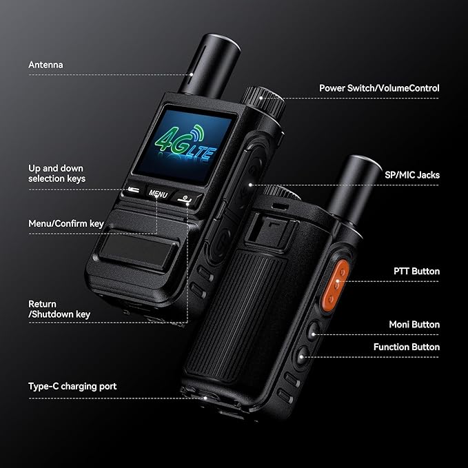 Global Rapid Walkie Talkies Unlimited Range 4G LTE PoC Radios Nationwide PTT Two-Way Radios 5000+ Miles,Long Distance Radios for Truck Fleet,Construction site, 2Units with SIM Card