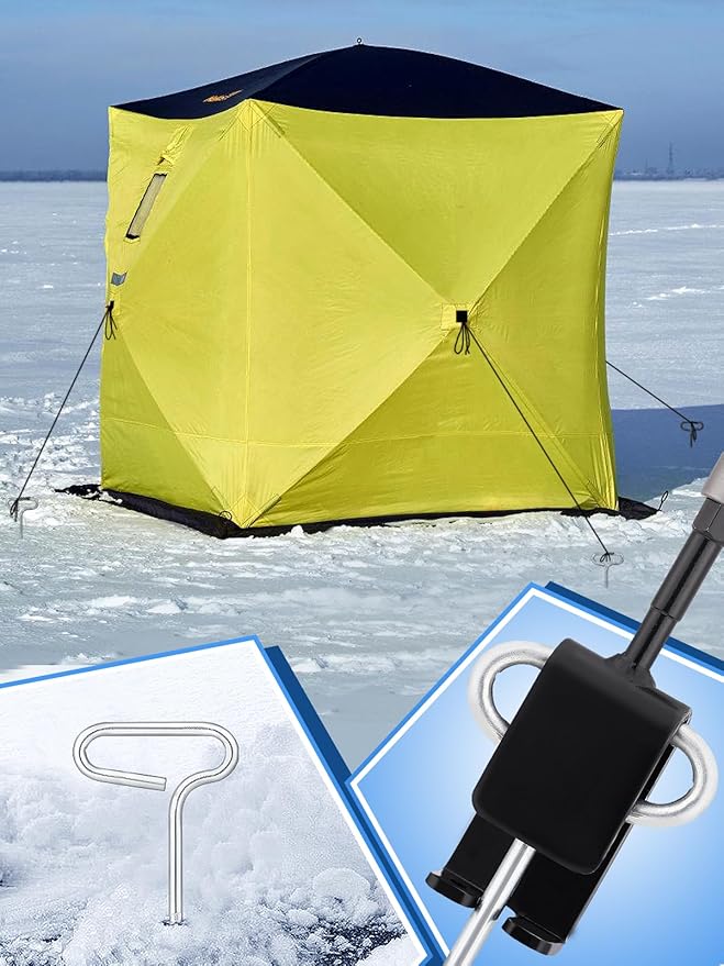MADHOLLY Universal Ice Anchor Tool- Ice Anchor Drill Adapter Kit, 4 Ice Fishing Shelter Stake Nail 1/4" Adapter Head for Ice Insert Sewing- Ice Shanty Anchors for Setting Up Shelter Tent Dad Gifts