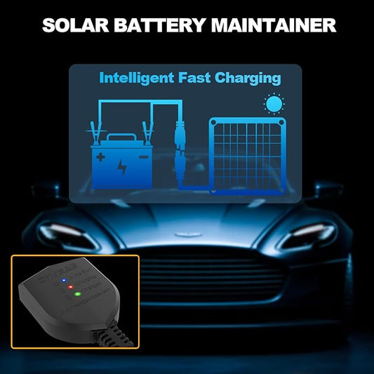 OYMSAE 12W Solar Car Battery Charger Portable 12V Trickle Battery Charger & Maintainer Waterproof Solar Panel for Car Boat Automotive RV