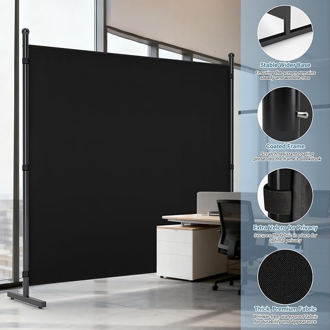 AKTOP Room Divider, Freestanding Single Panel Privacy Screen, Portable Temporary Wall Dividers for Room Separation, Large Room Partitions and Separators for Home, Office, Dorm, 71''W x 71''H, Black