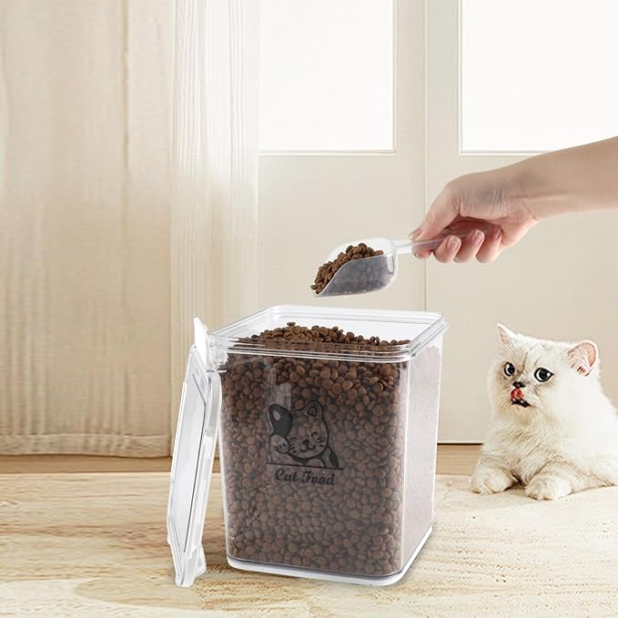 Airtight Cat Food Storage Container with 4 Locking Clips, 5.8lbs/4L Pet Food Container for Cats&Dogs,Cat Treat Container Secure Dry Kibble Bin, Leak-Proof Dog Food Storage