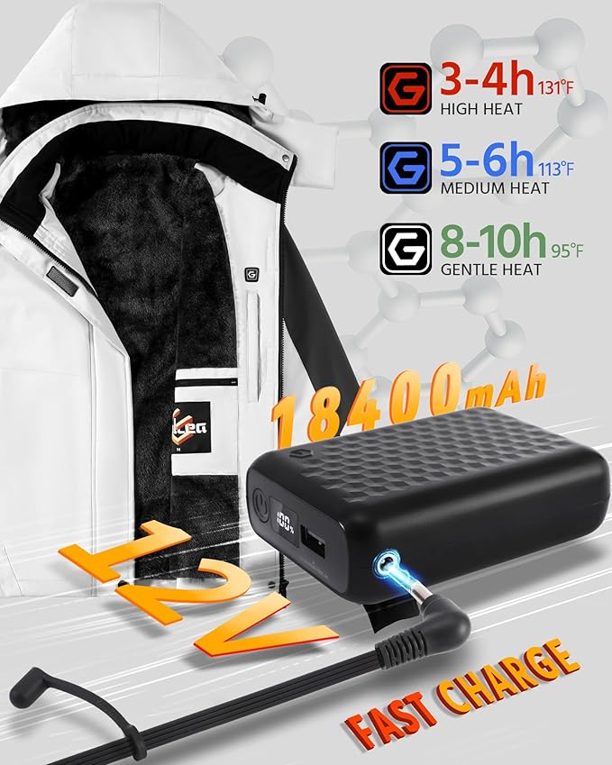 Wulcea Graphene Heated Jacket For Women 12V 18400mAh Fast Charge With Large Capacity