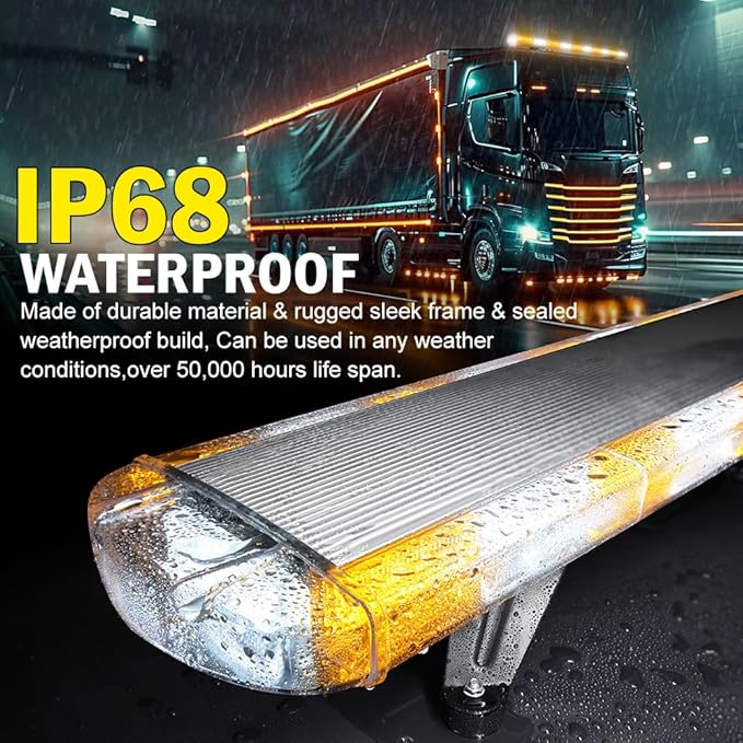 ASPL 46 inch 220 LED Rooftop Low Profile Strobe Light Bar Emergency Warning Beacon Car Hazard Flashing Construction Roof Lights Bars for Trucks Tow Automotive Construction Vehicle (Amber/White