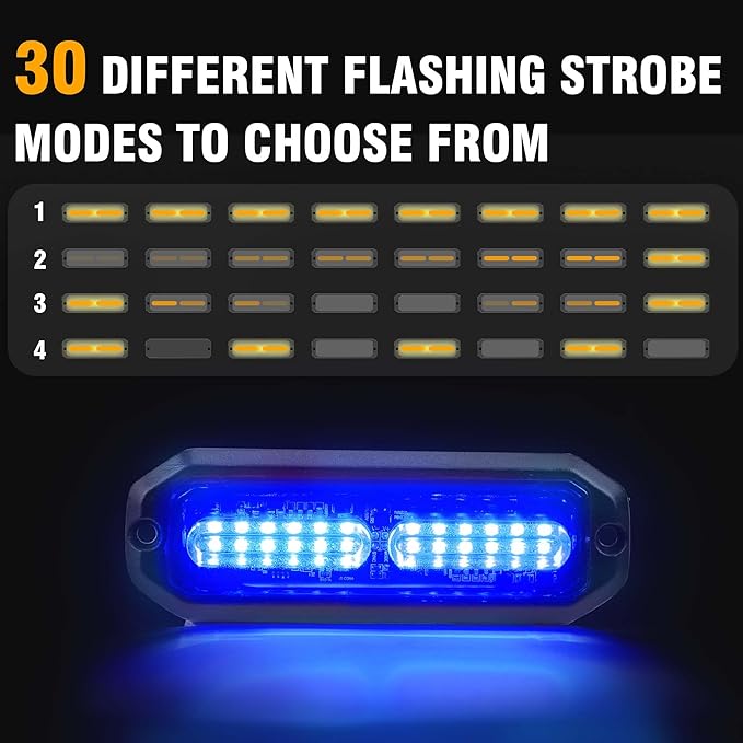 WINECO 8PCS LED Strobe Lights 12V Sync Feature Blue 12LED Emergency Hazard Warning Lights with Strobe Controller for Trucks Vehicles ATV RV Cars Van