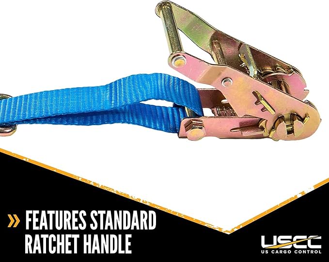 US Cargo Control J Hook Ratchet Strap 1" x 20', 1 Inch Ratchet Straps with Double J-Hooks & D-Rings, 1,320 LBS Break Strength, Versatile Cargo Tie Downs for Pickup Trucks, Trailers, & More