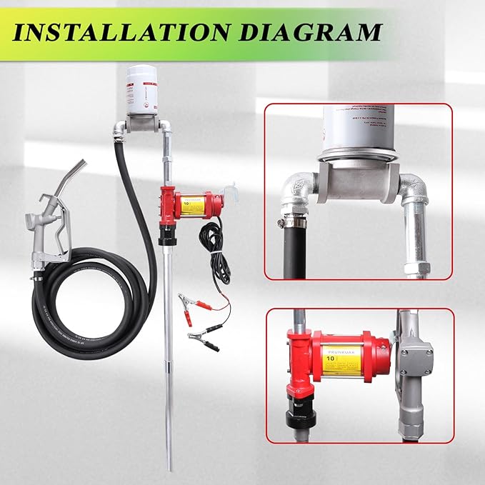 12V Fuel Transfer Pump w/Manual Nozzle, 10 GPM High Flow DC Diesel Transfer Pump, Gas Heavy Duty Transfer Pump with Filter for Gasoline, Diesel, Kerosene, Biodiesel and More