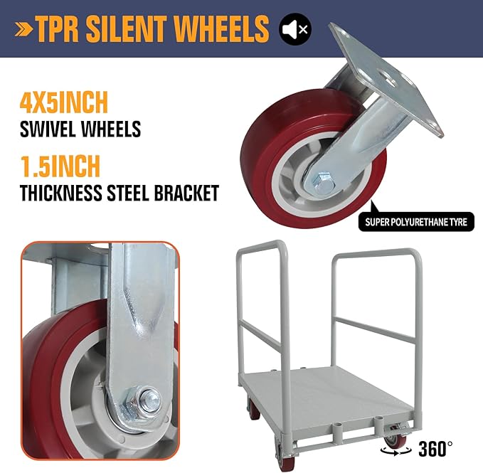 2IN1 Heavy Duty Panel Truck Cart,36" X 24" Flatbed Cart W/1Front&2 Side Handrails,2500 Lbs Capacity Drywall Cart&Lumber Cart, Platform Truck W/2 Swivel Casters, All-Steel Hand Truck,Push Cart