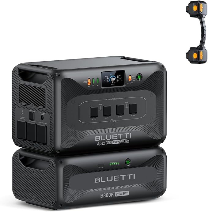 BLUETTI Apex 300 Portable Power Station & B300K Expansion Battery, 5529.6Wh LFP Battery Backup with 6 3840W AC Outlets (7680W Surge), 120V/240V Dual Voltage Output, for Home, RV and Emergencies