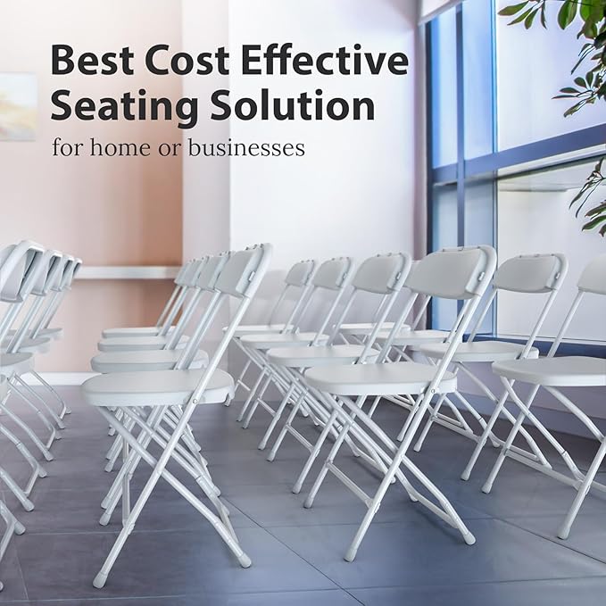 9 PACK White Foldable Plastic Chair | Folding & Stackable | 350 lbs Capacity Steel Frame Seats for Indoor Outdoor | Commercial Use Events Wedding Party Events Bulk Picnic Kitchen Dining