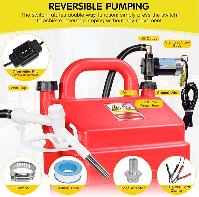 16 Gallon 60L Portable Fuel Caddy Tank with 12V DC Electric Gasoline Diesel Fuel Transfer Pump, Switch Control, Wheels, for Gasoline Diesel Kerosene & More