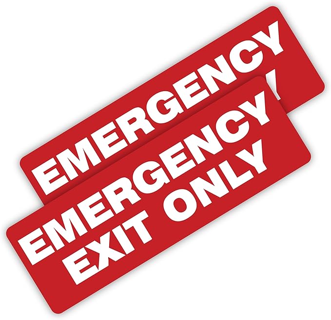 | Emergency Exit Only Sign Stickers (2 Pack), 8.75x3 – Strong Adhesive, Durable, Waterproof Exit Sign Stickers for Doors and Walls – Perfect for Emergency Exit Only Signage.