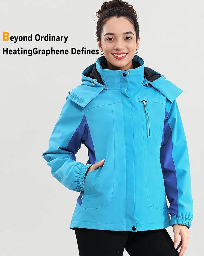 Wulcea 3-in-1 Graphene Heated Jacket For Women 12V 18400mAh Fast Charge With Large Capacity