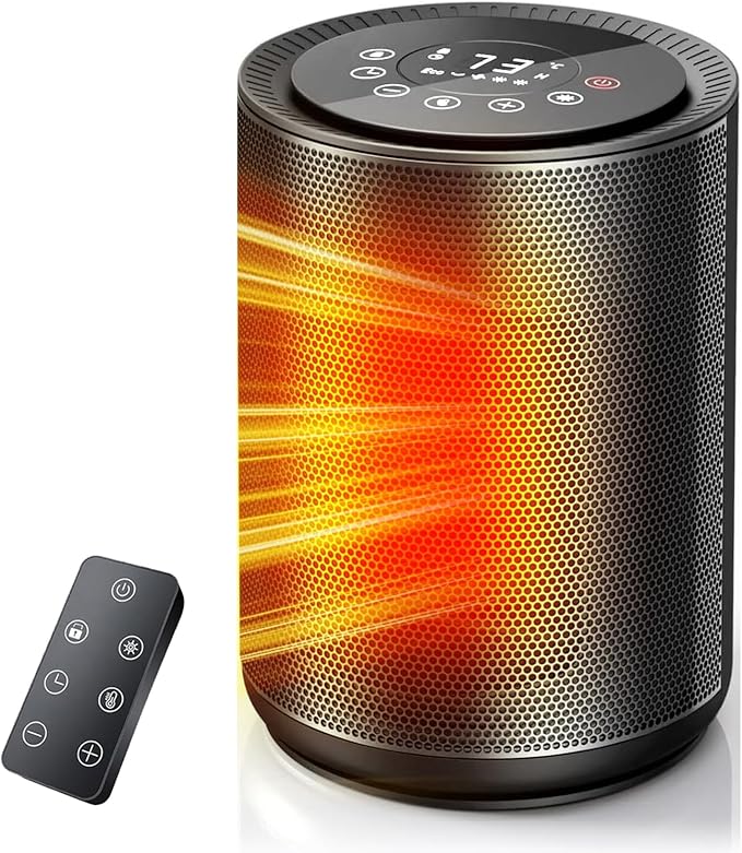 ZAFRO Small Space Heaters for Indoor Use, Portable Electric Heaters Fan with Thermostat & Remote, LED Touch Screen, 24H Timer, Eco Mode, Desk Ceramic Heater for Office/Bedroom/Bathroom/RV
