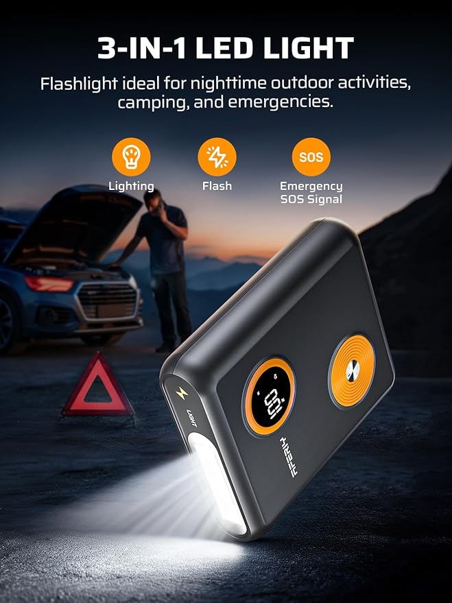AFERIY 88Wh UltraSafe Sodium Ions Jump Starter，2000 A Car Battery Jump Starter with PD 60W Fast Charge，12V Jump Box with USB Ports, LCD Display and 3 Modes Flashlight