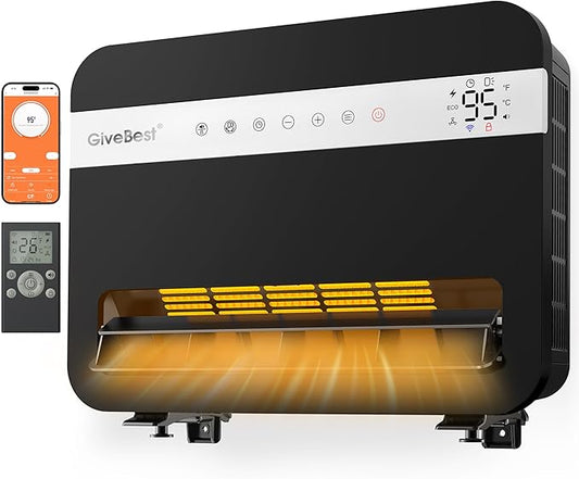 Givebest-Wall-Heater-for-Indoor-Use, 1500W Electric-Space-Heater, 120°Vertical Oscillation,Works with Alexa, Adjustable Thermostat, Remote Control, 24H Timer, Easy-mounted Heater for Indoor Use,Black