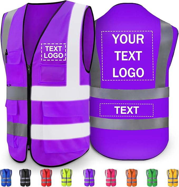 Custom Reflective Safety Vest with Pocket High Visibility Class 2 for Men Customized Logo Text for Construction Workwear