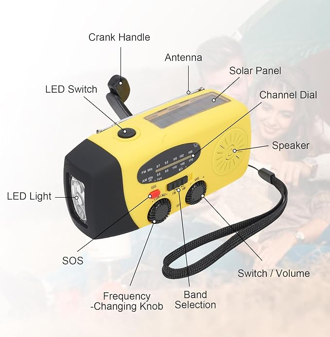 Yunir Emergency Radio, Solar Hand Crank Portable AM FM Radio Phone Charger with 2000mAh Battery, for Camping Hiking Power Outage (European Version)