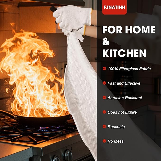 FJNATINH Fire Blankets Emergency for Home - 1 Pack 40' x 40' Fiberglass Blanket for Kitchen and Home (4)