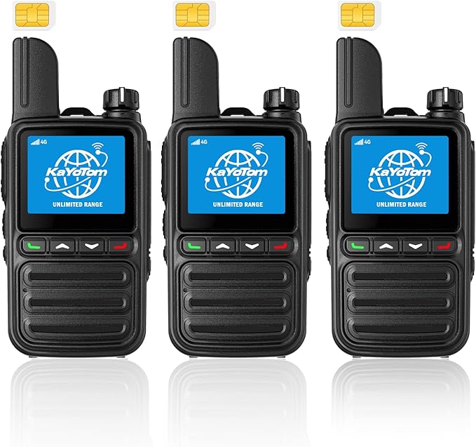 KAYOTOM Lifetime Free Unlimited Range Rapid Global Walkie Talkies PTT Push-to-Talk Over Cellular Nationwide 5000+ Miles POC 4G LTE Handheld Long Range Two Way Radio for Team Management (3Pack and SIM)