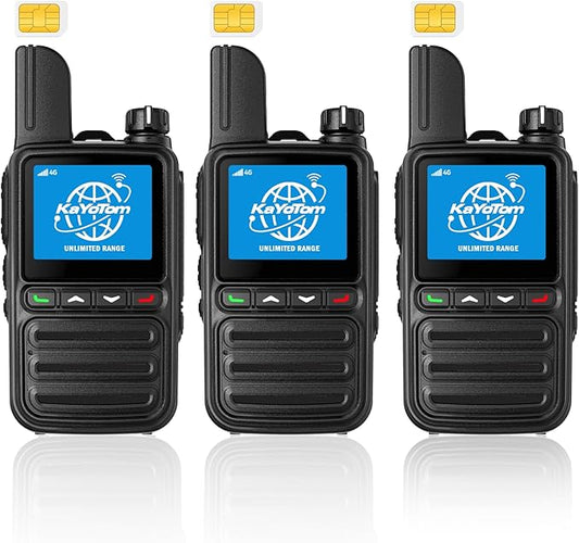 KAYOTOM Lifetime Free Unlimited Range Rapid Global Walkie Talkies PTT Push-to-Talk Over Cellular Nationwide 5000+ Miles POC 4G LTE Handheld Long Range Two Way Radio for Team Management (3Pack and SIM)