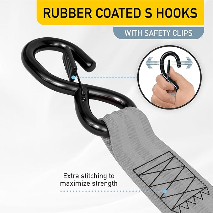 AUGO Retractable Ratchet Straps | 2 Heavy Duty Ratchet Straps Self Retractable Tie Downs with Soft Loops & Storage Bag for Motorcycle, Truck, Trailer, Cargo Van | 3000 Lb Break Strength 2” x 10’