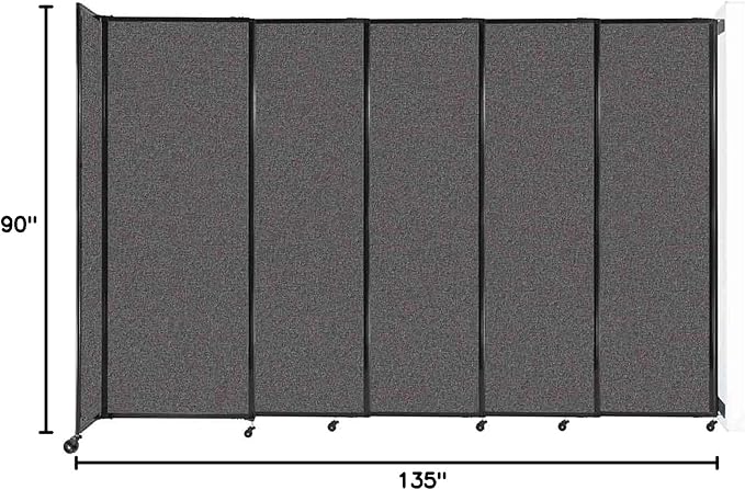 Wall-Mounted Sliding StraightWall Room Divider | Adjustable Widths | Locking Wheels | Room Separator | Up to 11'3" Wide x 7'6" Tall Charcoal Gray Fabric Panels