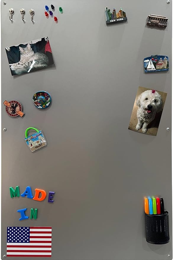 Large Magnetic Board for Wall - Magnet Display Board - Magnetic Bulletin Board - Dry Erase Memo Board- Made in USA (Metallic Silver, 23" Wx35 L)