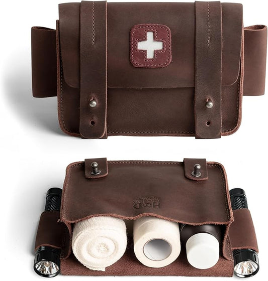 Hide & Drink, Empty First Aid Bag, Mini Medical Storage Pouch, Rectangular Bag for Survival Kit, Full Grain Leather, Handmade