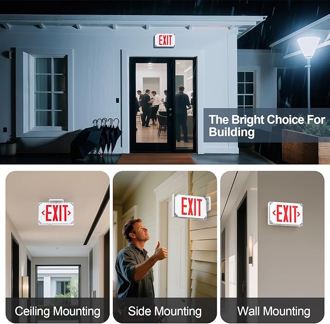 Wet Location Exit Sign,Exterior Weatherproof LED Exit Light with Battery Backup,Switchable Red/Green Colors,Double Sided Emergency exit sign,Outdoor Waterproof Hardwired Emergency Exit Light,120V/277VAC,UL Listed(2 Pack)