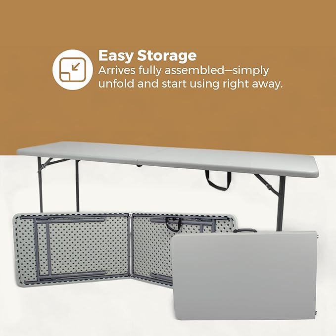 OEF Furnishings OEFCMFIH3096 Rectangular Commercial-Grade Premium Industrial Fold-in-Half Blow-Molded Folding Table with 18-Gauge Steel Frame and Thick Top (Rectangle, 30" × 96", Speckled Gray Top)