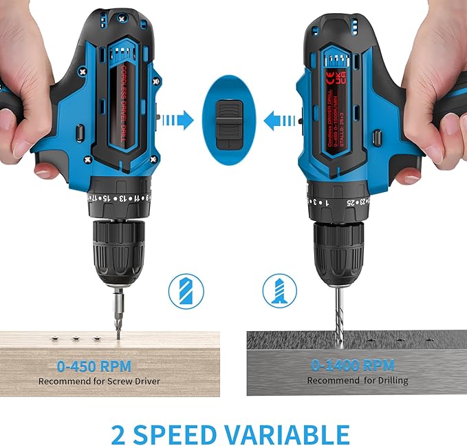 Cordless Drill Set, 21V Power Drill with 2 Batteries and Charger, 25+3 Torque Setting Electric Drill with 26 Acessories, Built-in 3/8'' Keyless Chuck, LED Light, Max 398 in/lb Electric Screwdriver