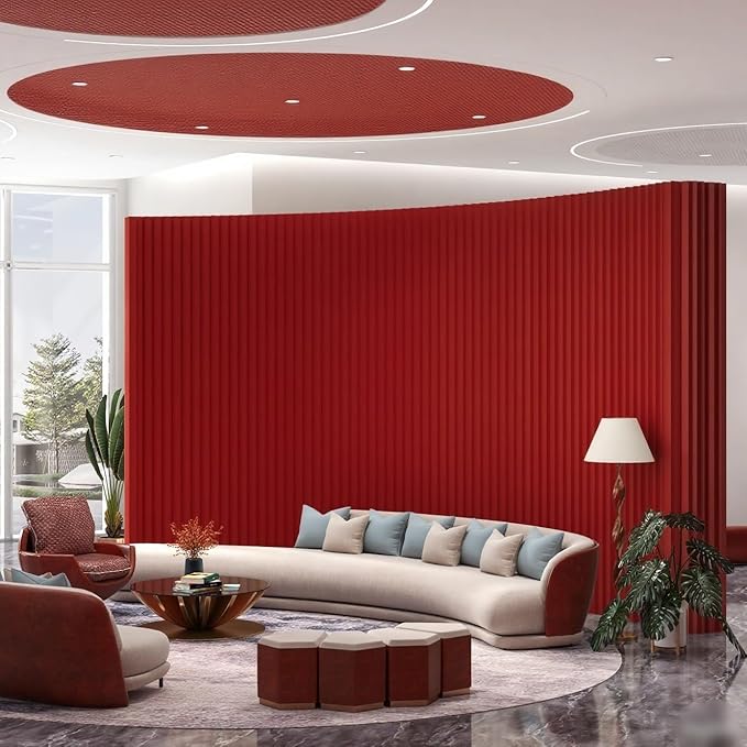 Foldable Room Divider Privacy Screens Movable Temporary Wall Space Partition, 5.25~9.19 FT Tall, 6.56~16.4 FT Width, Choice of Various Sizes and Styles(Red)