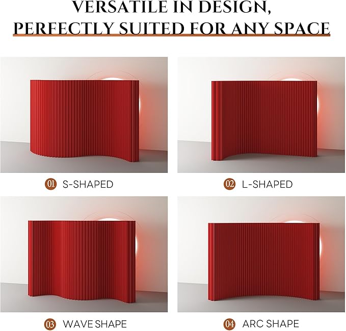 Foldable Room Divider Privacy Screens Movable Temporary Wall Space Partition, 5.25~9.19 FT Tall, 6.56~16.4 FT Width, Choice of Various Sizes and Styles(Red)