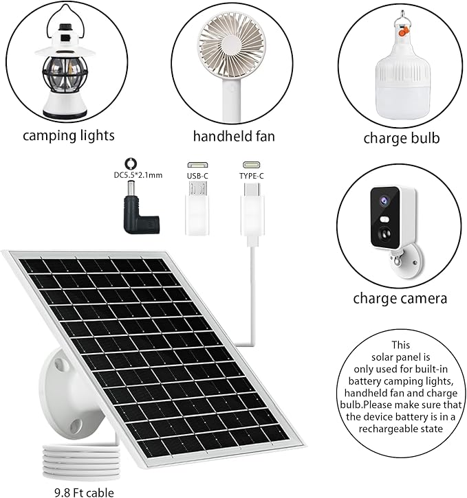 5V 6W USB Solar Panel Portable 5 Volt 6 Watt High Efficiency Monocrystalline Solar Panel Charger Type-C Micro USB C DC Port for Camera Fan Camping Lantern Etc (2 Pack White)