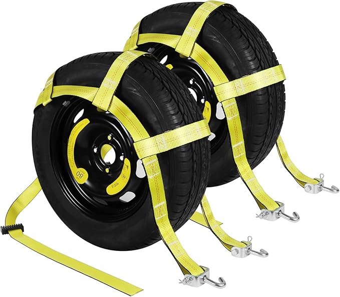 Adjustable Tow Dolly Basket Straps with Swivel J Hook-2 Pack,Car Wheel Strap Tire Bonnet Net Fits 13"-21" Tires Auto Universal Vehicle Car Dolly Ropes Accessories 10,000lbs Break Strength