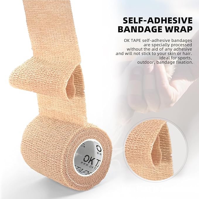OK TAPE Self Adherent Cohesive Bandages Wrap - 6Packs, 4" x 5 Yards, Non-Woven Self Adhesive Bandage Wrap for Thumb, Finger, Wrist, Ankle, Vet Wrap Bandages Tape (Black)