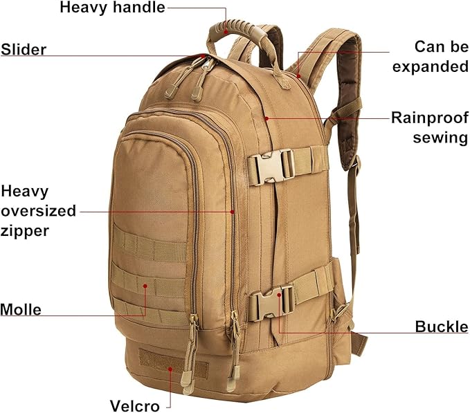 HYKING Large Tactical Expandable Backpack 39L-64L Military Bug Out Bag With Waist Strap