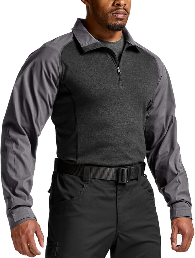 CQR Men's Combat Shirt Tactical 1/4 Zip Long Sleeve Military BDU Shirts Camo EDC Top with Pockets