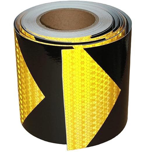Reflective Tape Yellow Black 6 inch Wide, Outdoor Waterproof Hazard Conspicuity Warning Industrial Marking Tape (66 feet)