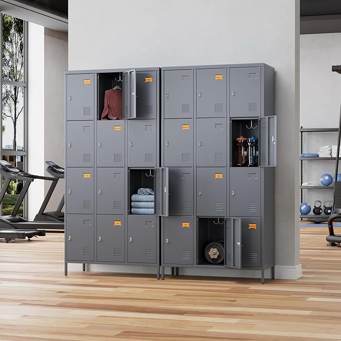 Metal Lockers for Employees with 12 Door and 12 Hooks,Metal Storage Locker with Lock for School Office Gym Bedroom,Assembly Required,Dark Grey